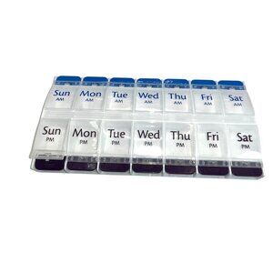Weekly AM/PM Pill Organizer with 14 Compartments Plastic Blue/White 90i